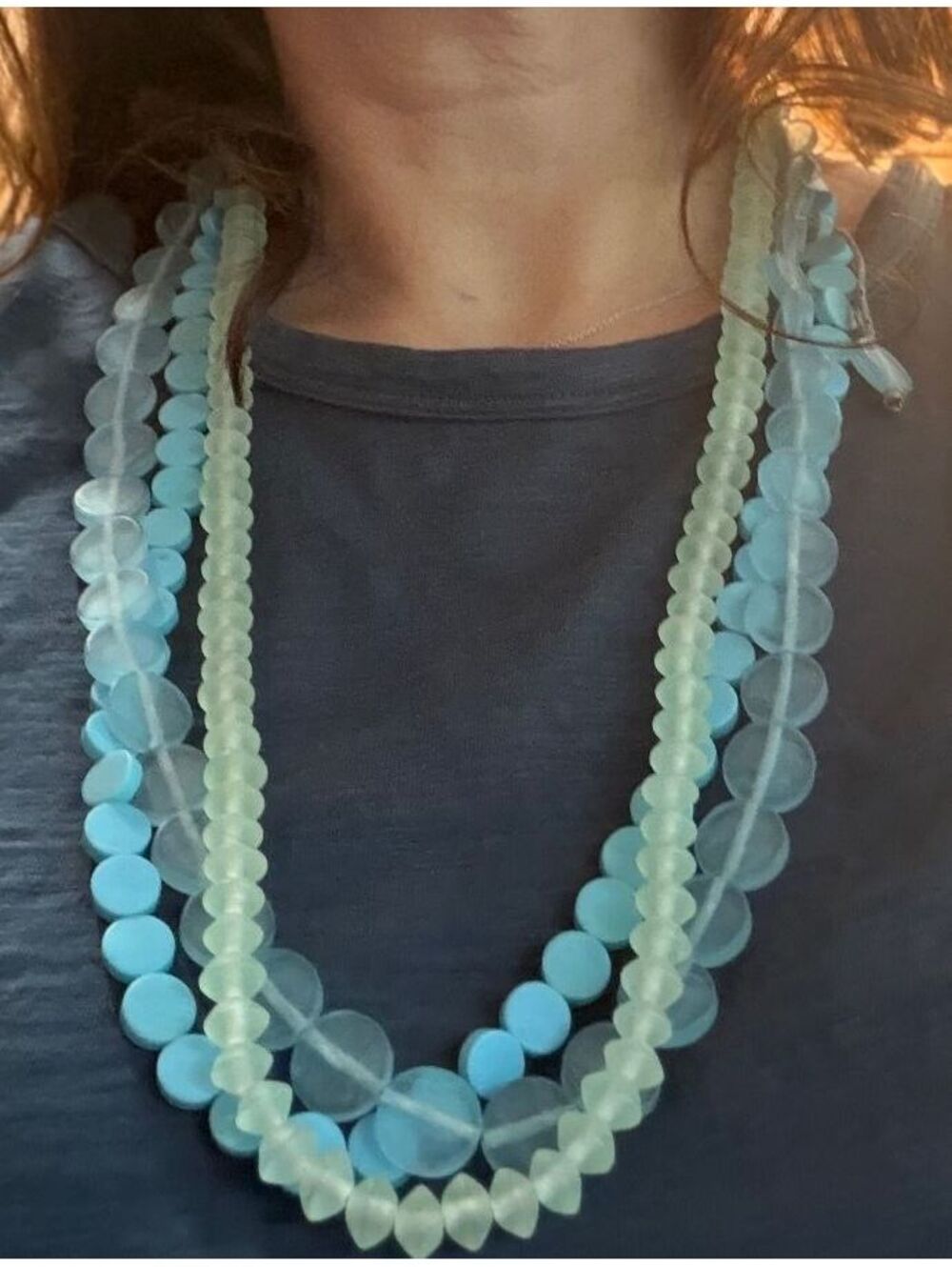 NWT Multi-Strand Layered Beaded Statement Necklace – Frosted Aqua & Mint